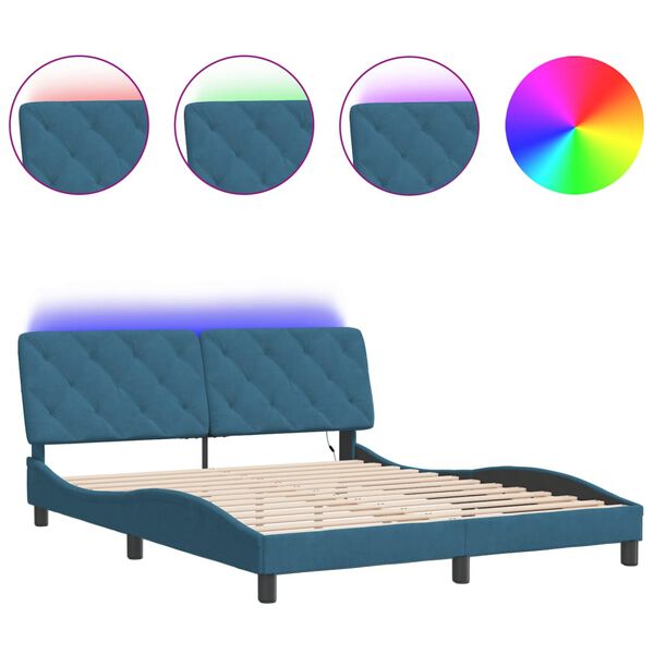 vidaXL Bedframe met LED zonder matras fluweel blauw 160x200 cm