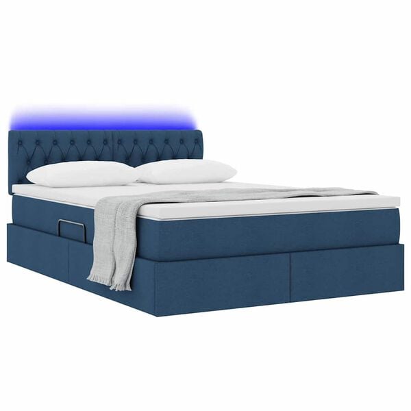 vidaXL Opbergbed met LED met matras met LED Blauw 140 x 200 cm Stof