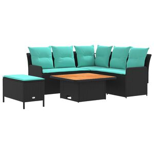 vidaXL Meubelsets met kussen 5 pcs Zwart en Turquoise PE Rattan