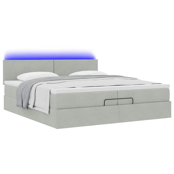 vidaXL Ottoman bed met matrassen en LED's 200x200cm fluweel lichtgrijs