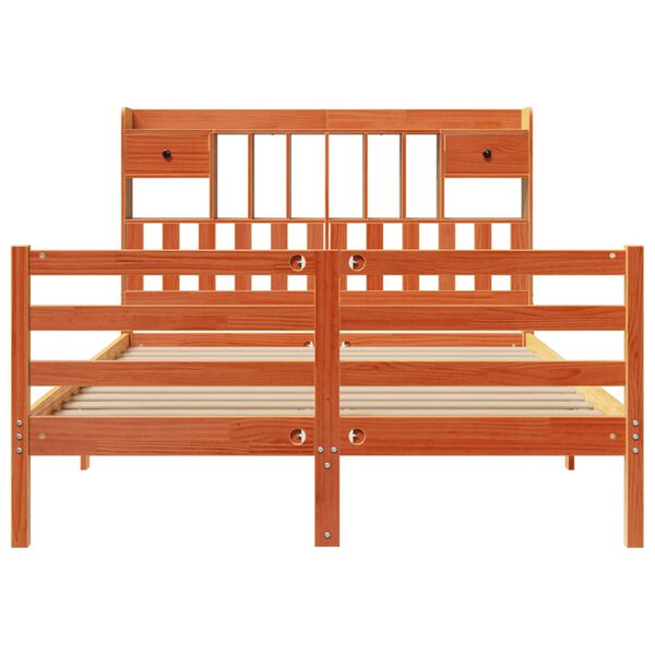 vidaXL Bed met boekenkast zonder matras grenenhout wasbruin 160x200 cm