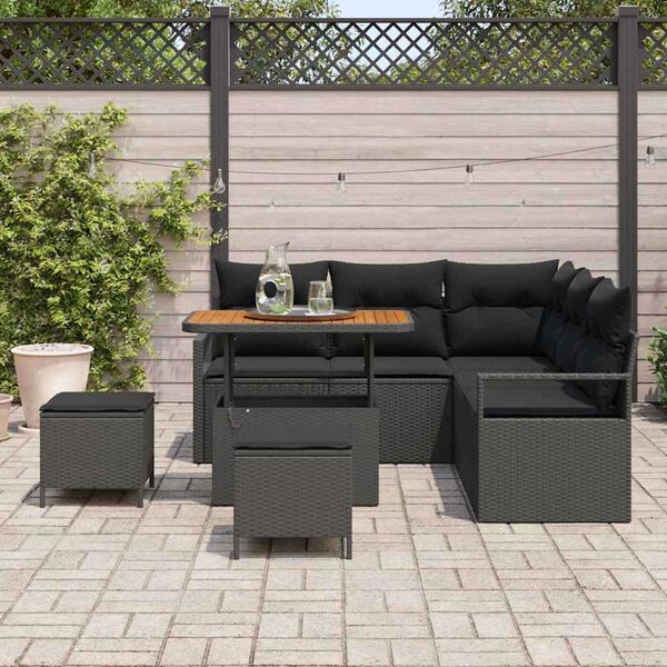 vidaXL Tuin Sofa Set met kussen met opslag met kussen 8 pcs Zwart