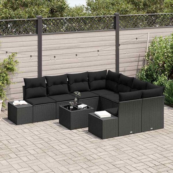 vidaXL Tuin Sofa Set met kussen met opslag 9 pcs Zwart poly rattan