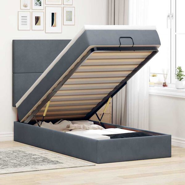 vidaXL Ottoman bed met matrassen en LED's 90x190cm fluweel donkergrijs