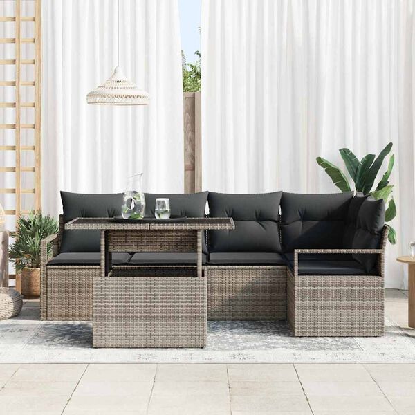 vidaXL Tuin Sofa Set met kussen met opslag 6 pcs Grijs Poly riet