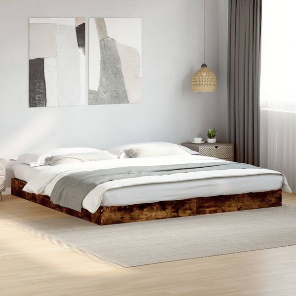 vidaXL Bedframe zonder matras 200x200 cm spaanplaat gerookt eiken
