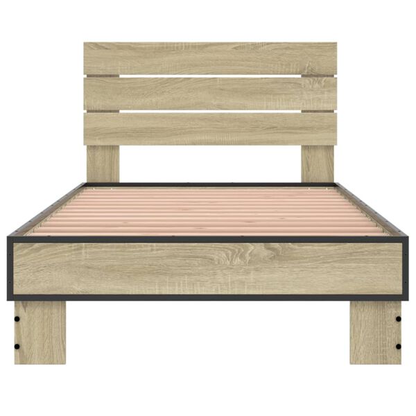 vidaXL Bedframe bewerkt hout en metaal sonoma eikenkleurig 75x190 cm