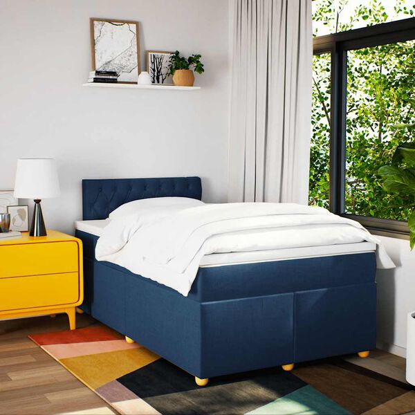 vidaXL Boxspring met matras stof blauw 120x190 cm