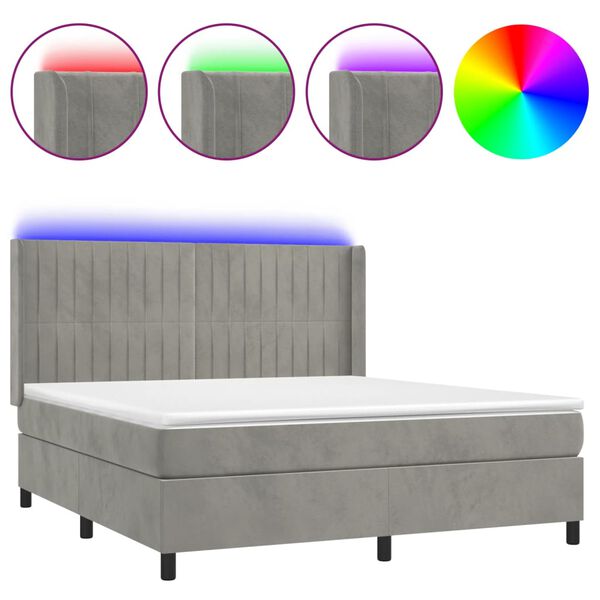 vidaXL Boxspring met matras en LED fluweel lichtgrijs 180x200 cm