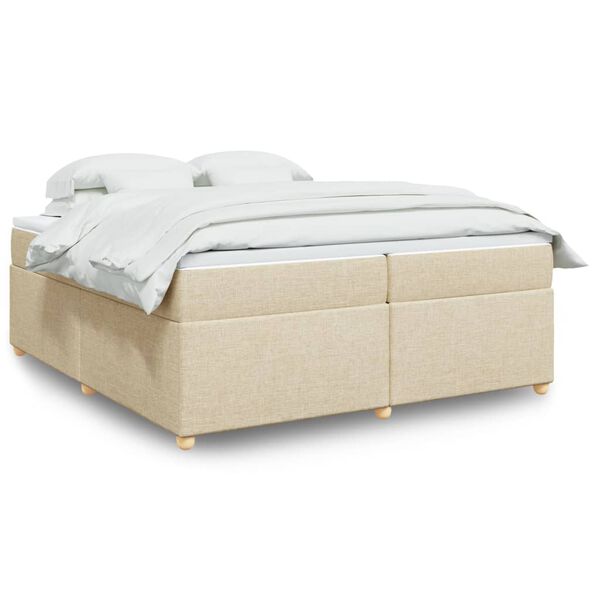 vidaXL Boxspring met matras stof cr&egrave;mekleurig 200x200 cm