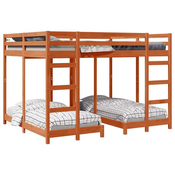 vidaXL Drie-hoog Bunk Bed Frame Wasbruin 160 x 200 cm