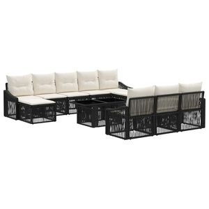 vidaXL Tuinbankenset 11 st Zwart en Cream Wit poly rattan