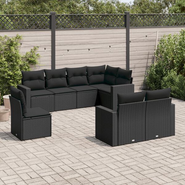 vidaXL 8-delige Loungeset met kussens poly rattan zwart
