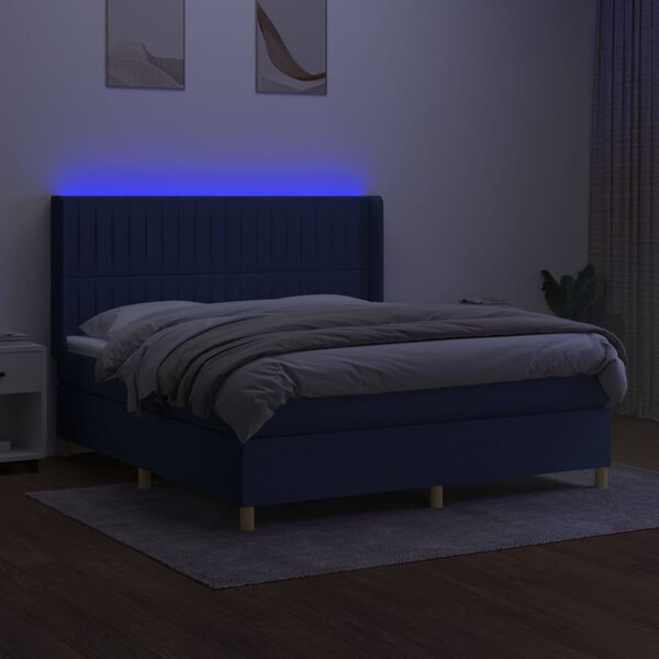 vidaXL Boxspring met matras en LED stof blauw 160x200 cm