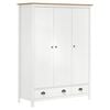 vidaXL Kledingkast Hill 3 deuren 127x50x170 cm massief grenenhout wit