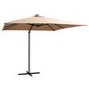 vidaXL Zweefparasol met LED en stalen paal 250x250 cm taupe