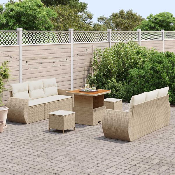 vidaXL Tuin Sofa Set met kussen 9 pcs Beige en Cr&egrave;me poly rattan