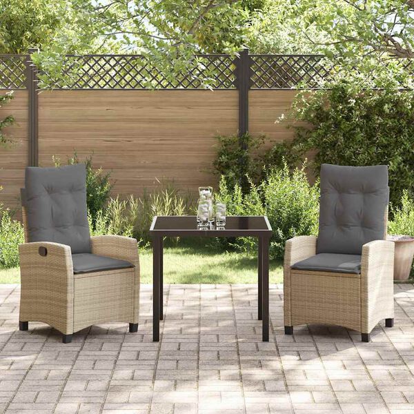 vidaXL Tuin eettafelset met kussen 3 pcs Beige poly rattan