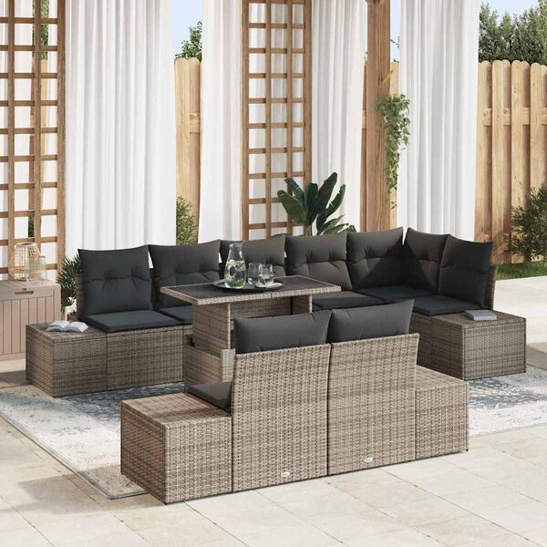 vidaXL Tuin Sofa Set met kussen 9 pcs Grijs poly rattan