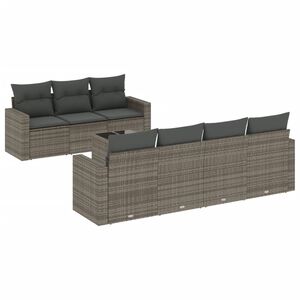 vidaXL 8-delige Loungeset met kussens poly rattan grijs