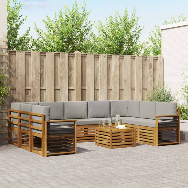vidaXL Sofa-Sets 10 pcs Natuurlijk en Lichtgrijs Massief Acaciahout