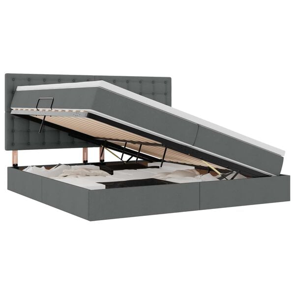 vidaXL Opbergbed met LED met matras Donkergrijs 200 x 200 cm Polyester