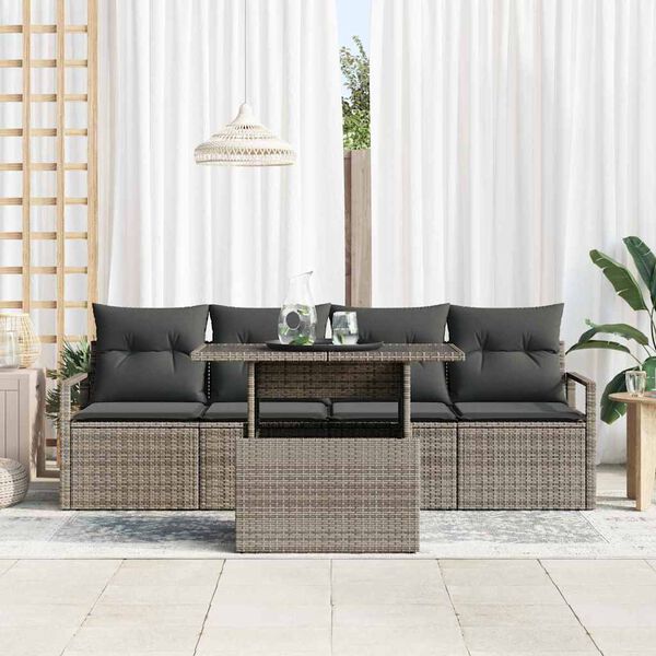 vidaXL Tuin Sofa Set met opslag met kussen 5 pcs Grijs poly rattan