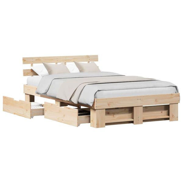 vidaXL Bedframe met hoofdeinde Bruin 120 x 190 cm Massief grenenhout
