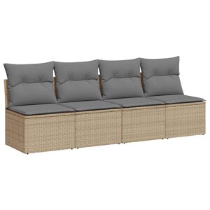 vidaXL Tuinbank 4-zits met kussens poly rattan beige