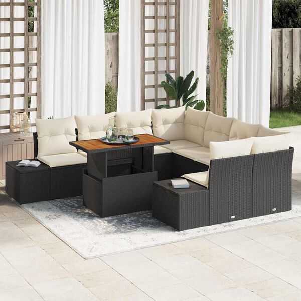 vidaXL Tuin Sofa Set met opslag 9 pcs Zwart Poly riet