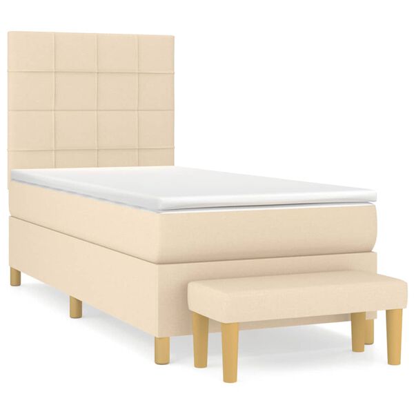 vidaXL Boxspring met matras stof cr&egrave;mekleurig 90x190 cm