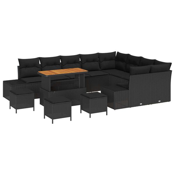 vidaXL Tuinbankenset met kussen 13 pcs Zwart poly rattan