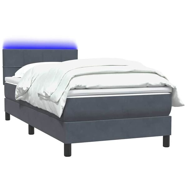 vidaXL Boxspring met matras en LED fluweel donkergrijs 90x220 cm