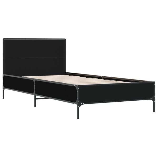 vidaXL Bedframe bewerkt hout en metaal zwart 90x190 cm