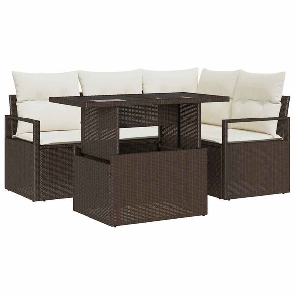 vidaXL Tuin Sofa Set met kussen met opslag 5 pcs Bruin Poly riet