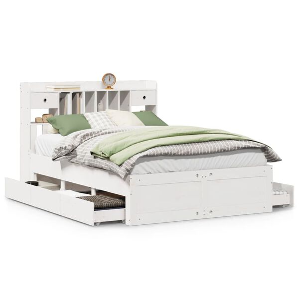 vidaXL Bed met boekenkast zonder matras grenenhout wit 160x200 cm