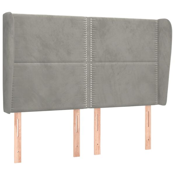 vidaXL Hoofdbord met randen 147x23x118/128 cm fluweel lichtgrijs