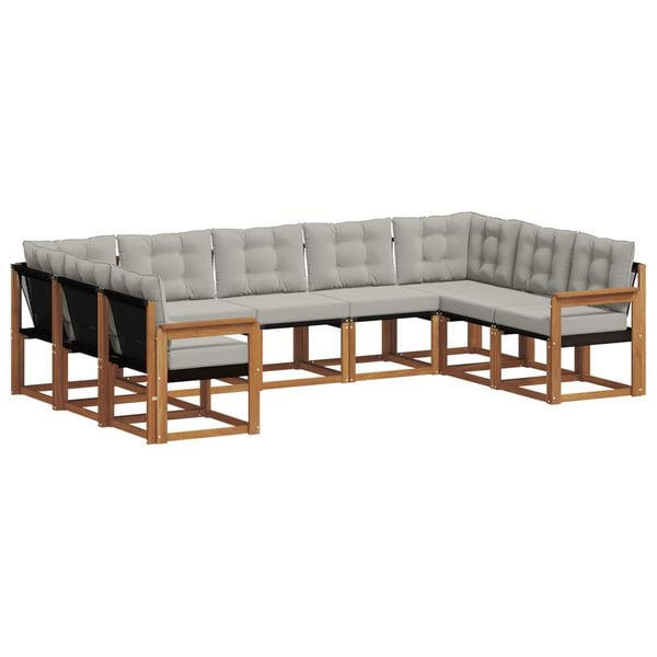 vidaXL Buiten bankenset met kussen 9 pcs Natuurlijk en Lichtgrijs