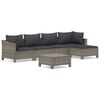 vidaXL 6-delige Loungeset met kussens poly rattan grijs