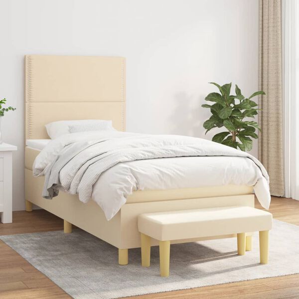 vidaXL Boxspring met matras stof cr&egrave;mekleurig 90x190 cm