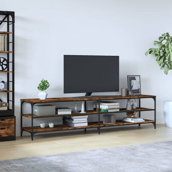 vidaXL Tv-meubel 200x30x50 cm bewerkt hout metaal gerookt eikenkleurig