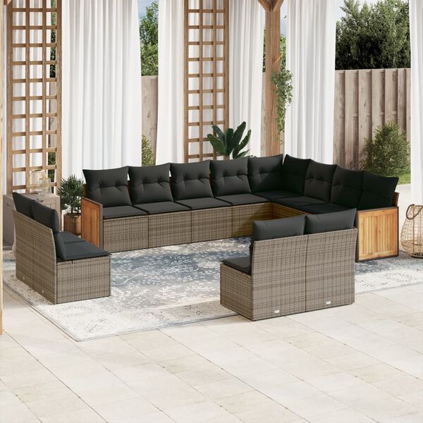 vidaXL 12-delige Loungeset met kussens poly rattan grijs