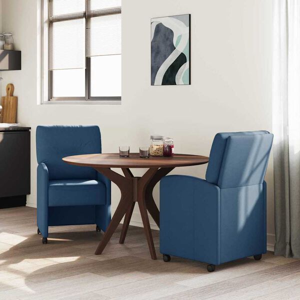 vidaXL Dining Stoelen met Wielen 2 pcs Blauw 57 x 67 x 95 cm Stof