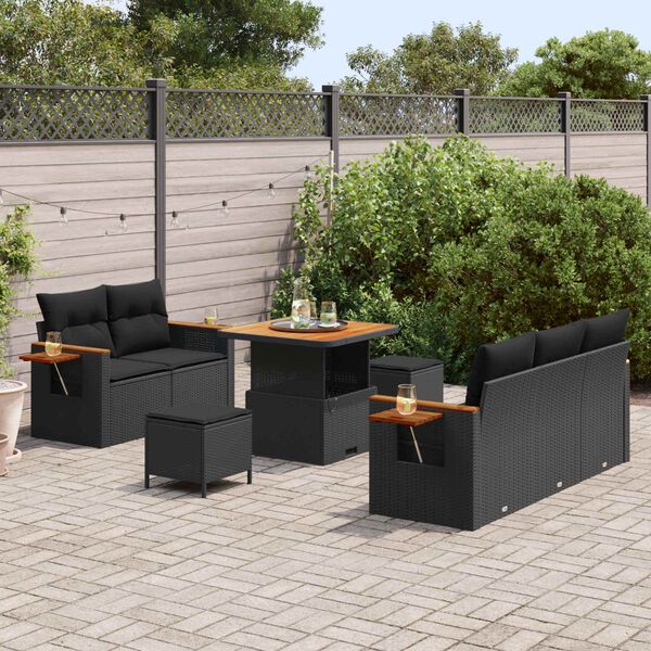 vidaXL Tuinbankenset 8 pcs Zwart Poly rattan en gepoedercoat staal