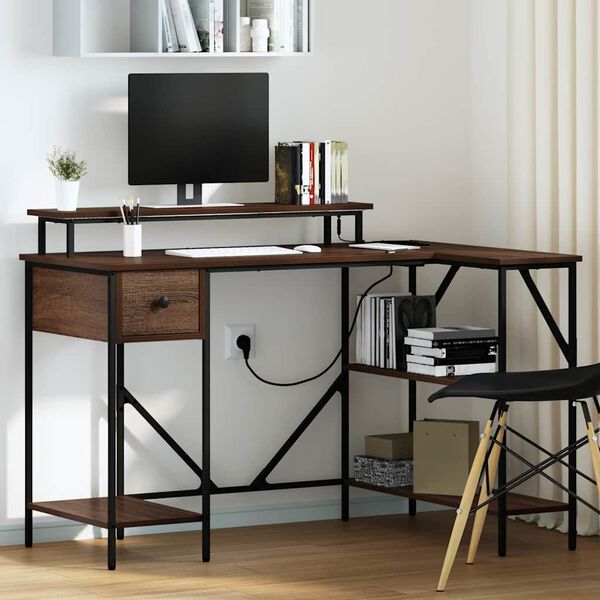 vidaXL Bureau met lade Bruin Eiken 120 x 79 x 86,5 cm Bewerkt hout