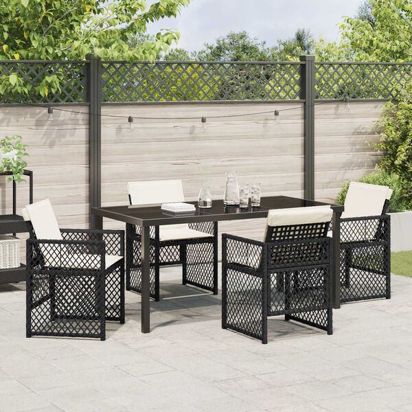 vidaXL Tuin eettafelset 5 pcs Zwart poly rattan