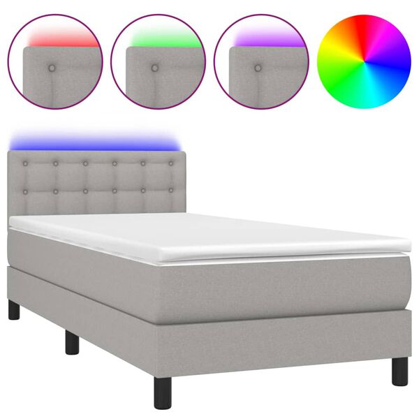 vidaXL Boxspring met matras en LED stof lichtgrijs 90x200 cm