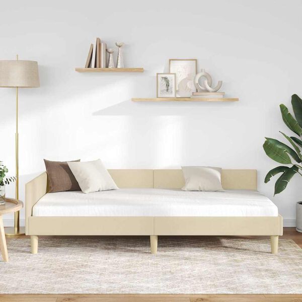 vidaXL Hoekbedframe met hoofdeinde Cr&egrave;me 80 x 200 cm Stof