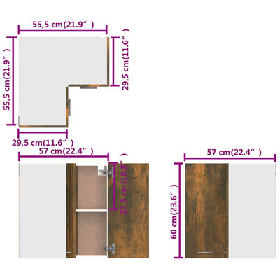 vidaXL Hoekkast hangend 57x57x60 cm bewerkt hout gerookt eikenkleurig