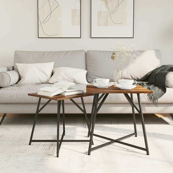 vidaXL Bijzettafelset 2 pcs Gerookt Eiken en Zwart